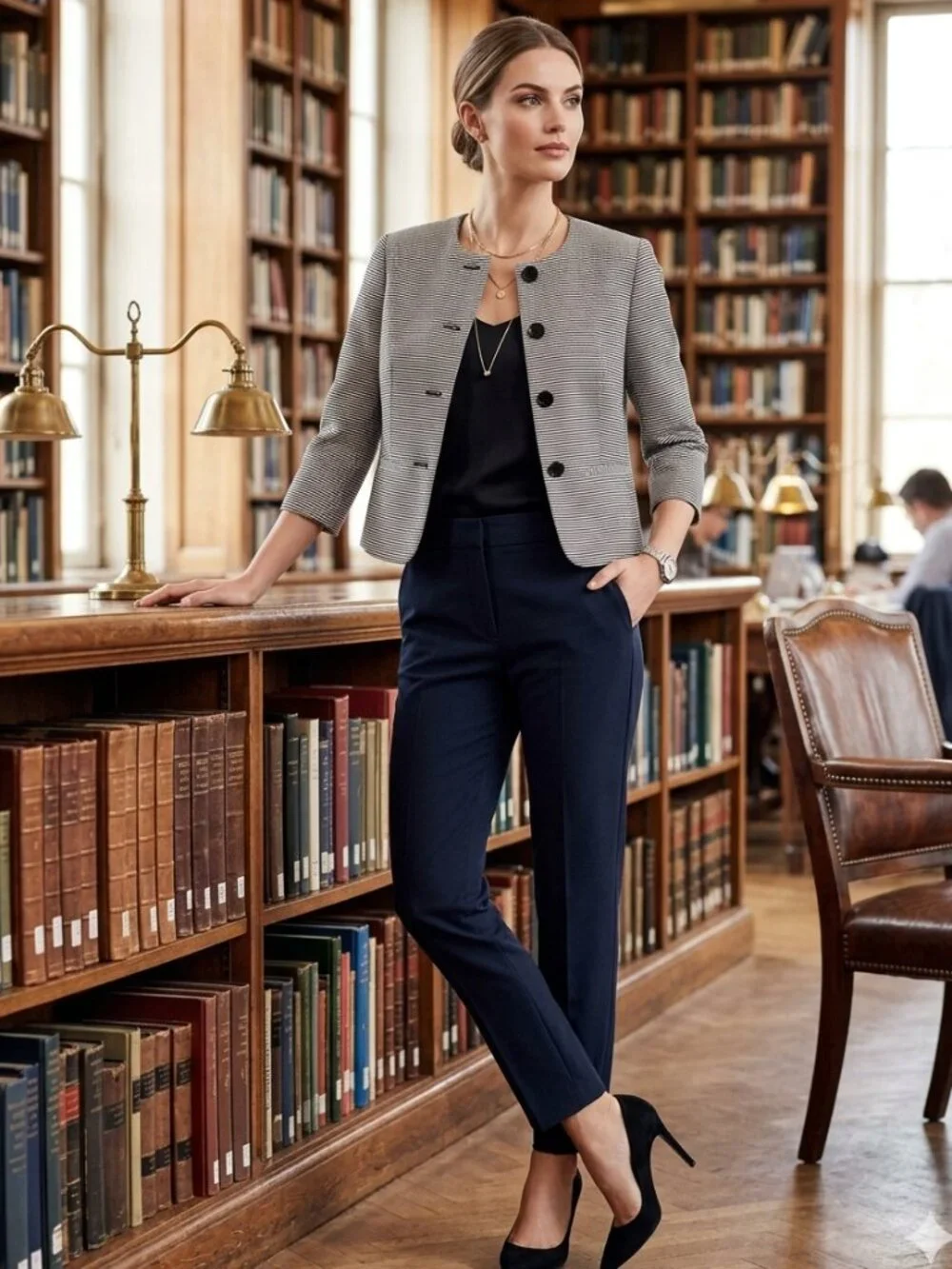 ✨ NWT Talbots "Jackie" Navy Stripe Blazer 2P | Jewel Neck 4-Button Statement - Picture 1 of 7